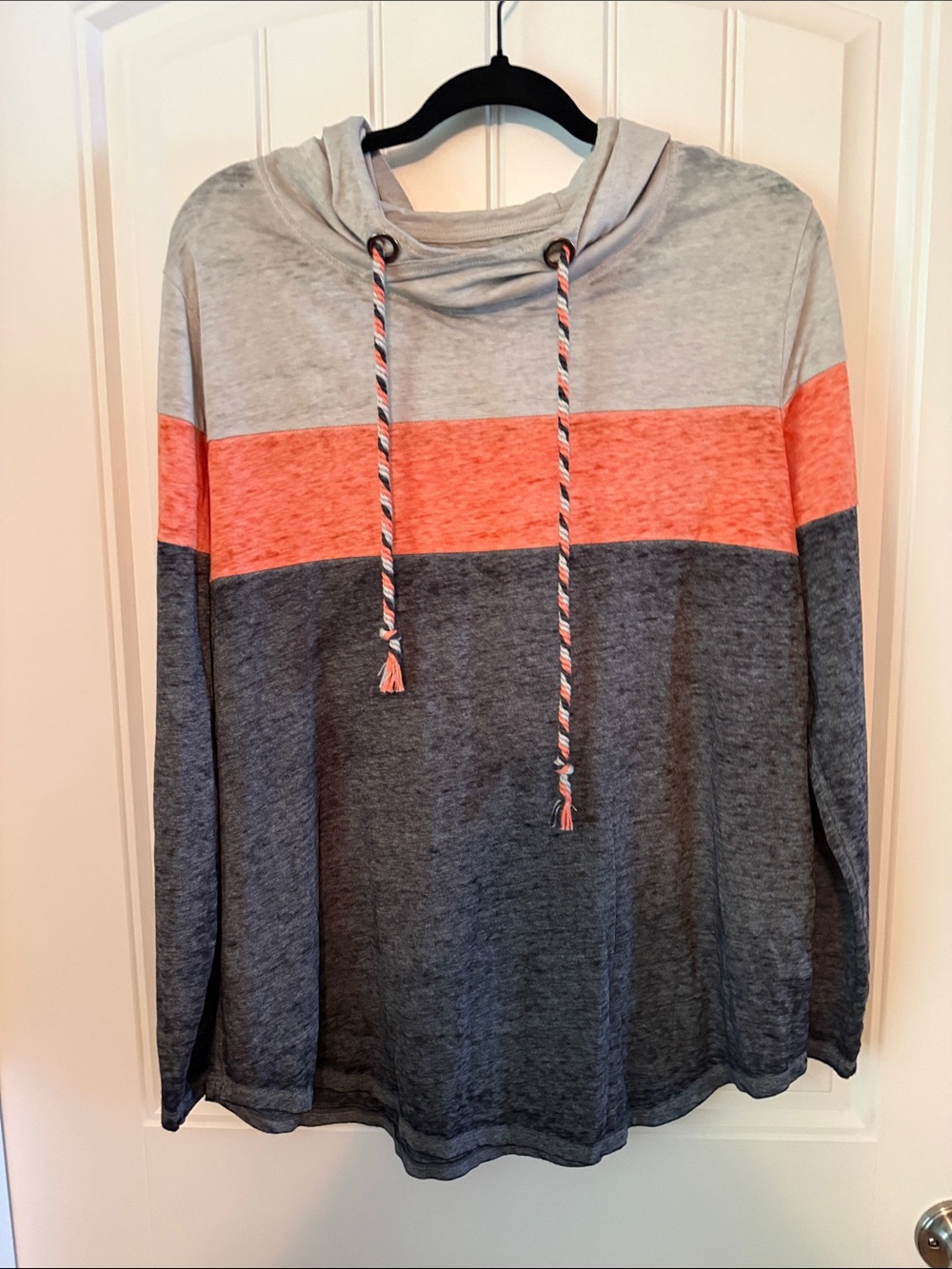 Maurices Gray and Coral Colorblock Hooded Pullover